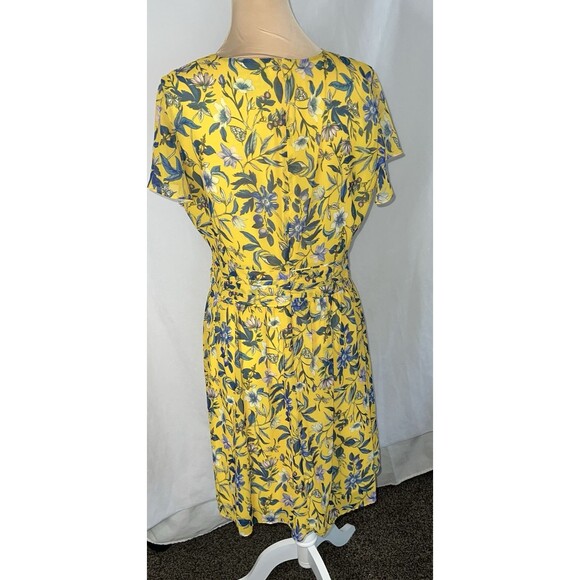 Sam Edelman Women's Floral Wrap Front Short Sleeve Dress Yellow  size 10 - Picture 3 of 6